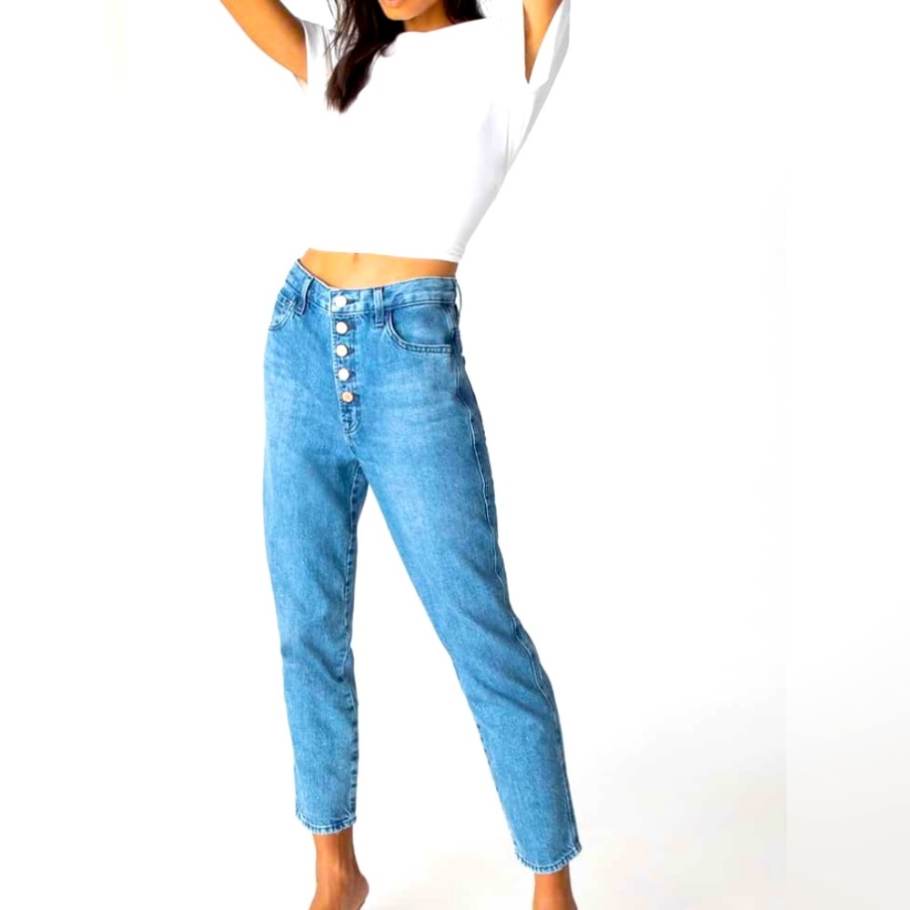 J Brand Heather Button Front High Rise Slim Mom Jeans 27